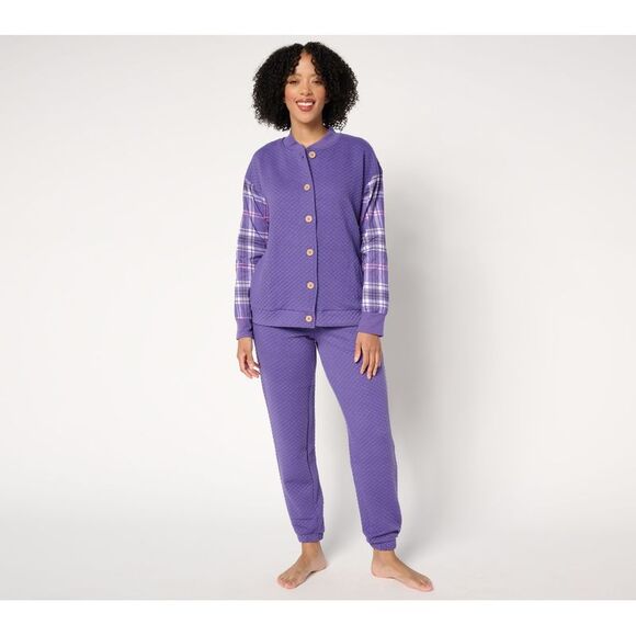 Muk Luks Women's Sleepwear Sz L Quilted Knit Bomber Jacket and Purple A656013 - Picture 1 of 4